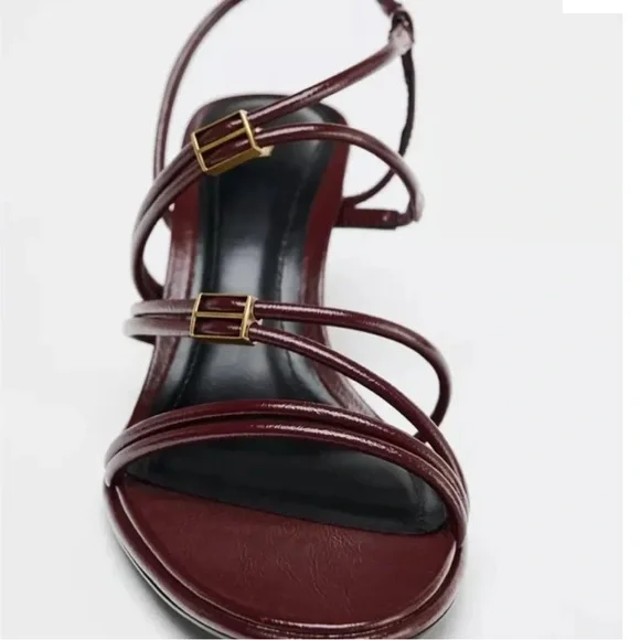 Zara Burgundy Strappy Kitten-Heel Sandals - Women - Picture 3 of 6